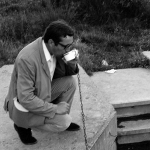 Dr. Klaus Beitl (Vienna) at the drinking fountain in the monastery district, Cernica, Bucharest.