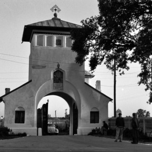 Gate tower at the entrance of the monastery district, Cernica, Romania, 1969. 